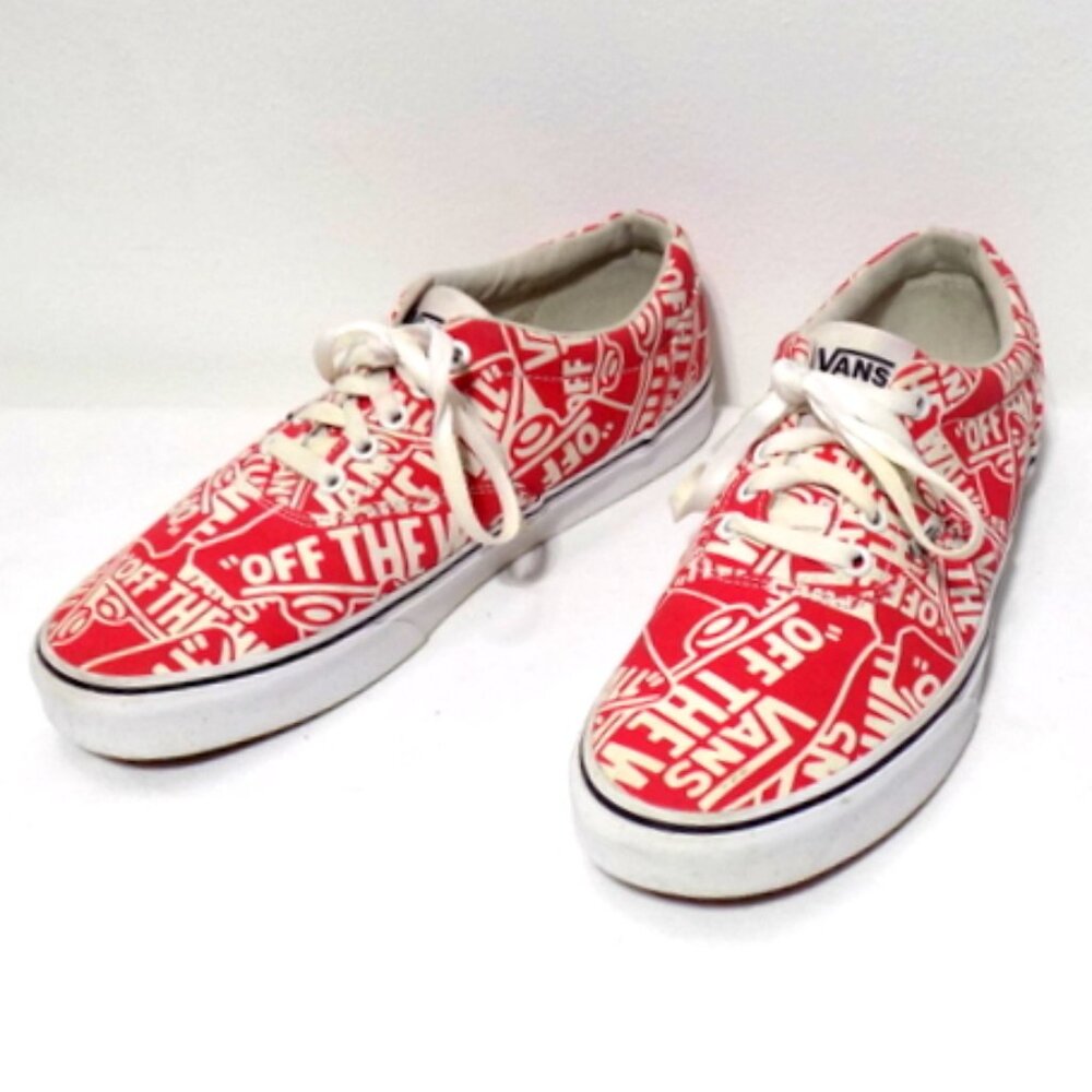 Vans Men’s “Off the Wall” Red Canvas Low Top Sneakers with Graphic Logo –Size: 9